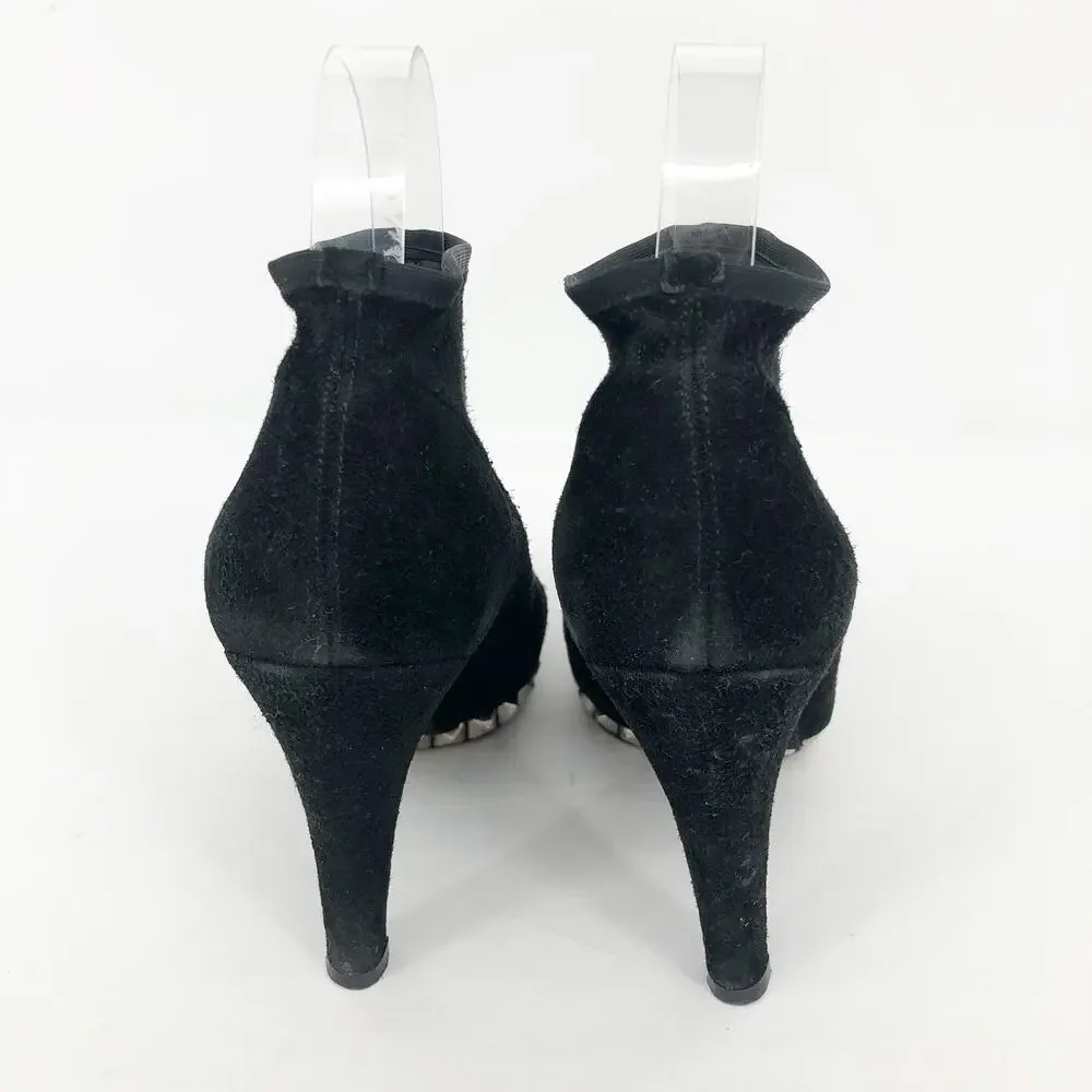 Stuart Weitzman Womens Sockemup Ankle Boots 6.5 Black Studded Suede